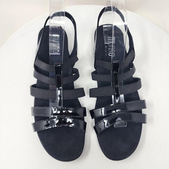 Munro Bev Strappy Sandal Women 10M Black Patent Leather & Elastic Comfort Shoes - Picture 4 of 14